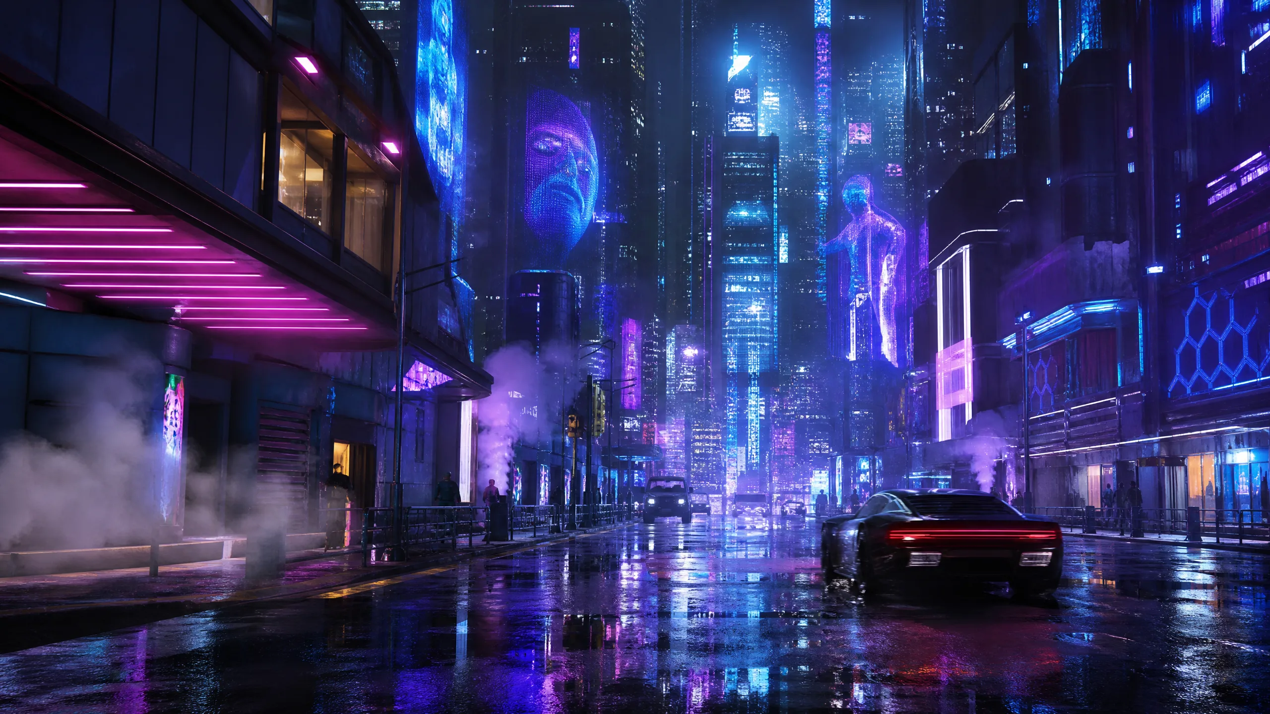 赛博朋克城市夜景视频素材 - 霓虹灯光雨夜街道